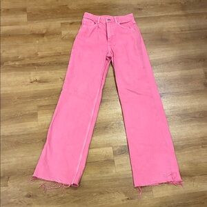 Zara Pink Wide Leg Frayed Hem Straight leg Jeans size 4